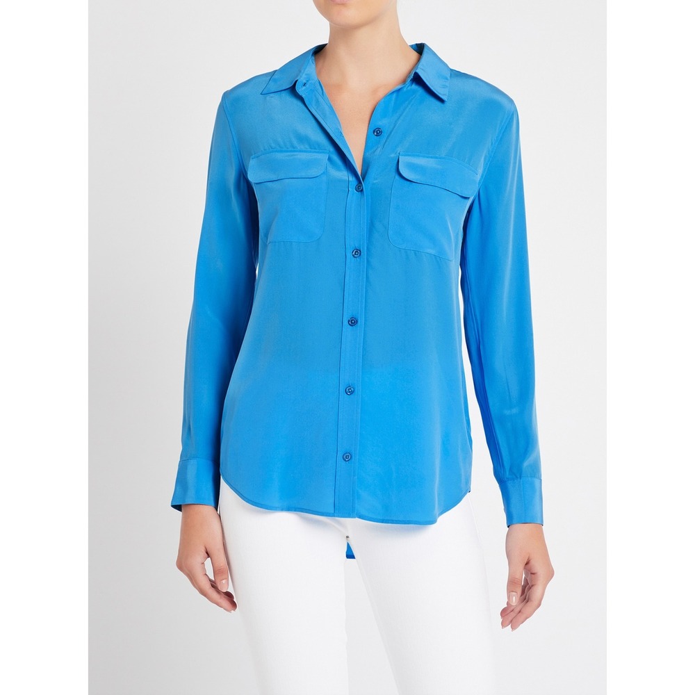 Equipment Femme Silk Slim Signature Shirt Starling Blue Long Sleeve Size S